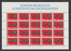 1968 Liechtenstein EUROPA colita de 20 timbre model cheie nestampilate MNH foto