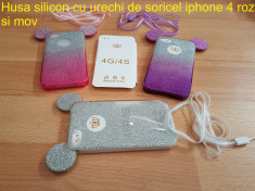 Husa silicon cu urechi de soricel iphone 4 roz si mov foto