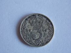 Moneda de argint 3 pence 1919 Anglia 1207 foto