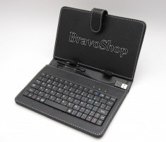 Husa din piele pentru tableta de 7&amp;#039;&amp;#039; (inch) cu tastatura / Tastatura tableta 7 inch si husa - Disponibil pe Negru foto