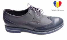 Pantofi barbati casual - eleganti din piele naturala bleumarin - Oxford 412BLM foto
