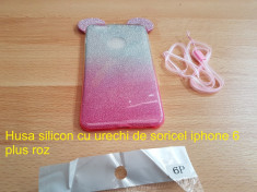 Husa silicon cu urechi de soricel iphone 6 plus roz foto