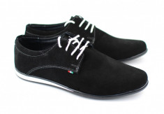 Pantofi negri barbati sport - casual din piele naturala intoarsa - Made in Romania foto