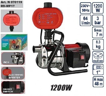 Pompa din inox cu presostat electronic 1200W, Raider RD-WP17 foto mare Pompa din inox cu presostat electronic 1200W, Raider RD-WP17 foto mare