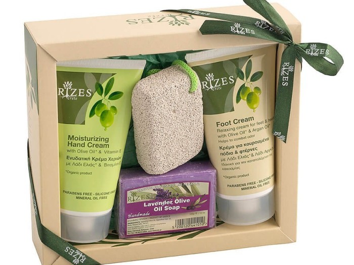 Set crema maini 150 ml, crema picioare 150 ml, sapun 100gr, piatra pumice Rizes foto mare Set crema maini 150 ml, crema picioare 150 ml, sapun 100gr, piatra pumice Rizes foto mare