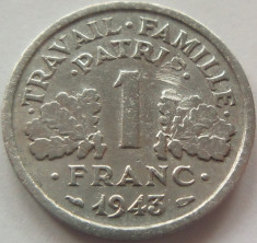 Moneda 1 Franc - FRANTA, anul 1943 *cod 3890 Allu. foto