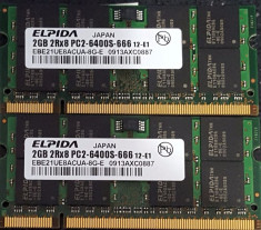 Kit 4Gb 2x 2Gb DDR2 laptop 2 x ELPIDA 2GB 2Rx8 PC2-6400S-666 12luni garantie foto