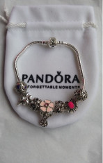 Bratara PANDORA 7 charm-uri placata argint 925 model FLORI ROZ SPRING FLOWERS foto