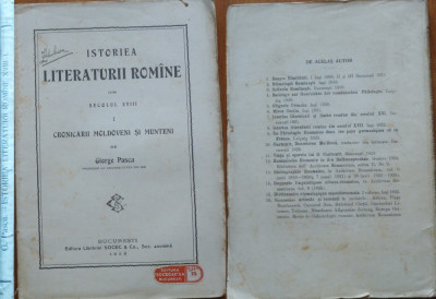 Pascu , Istoria literaturii romane din secolul XVIII ; Cronicarii , Iasi , 1926 foto