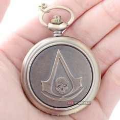 Ceas de buzunar cu lant Quartz Assassin&amp;#039;s Creed logo foto