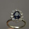 Inel safir si diamante aur 18k platinat