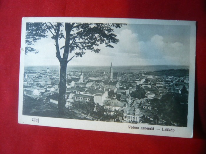 Ilustrata Cluj - Vedere generala , interbelica , cu reclama