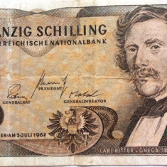 Bancnota 20 SCHILLING - AUSTRIA, anul 1967 *cod 407