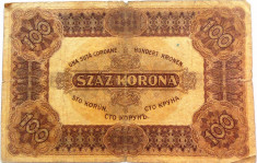 Bancnota 100 Coroane - UNGARIA, anul 1920 *cod 413 a circulat si in Ro! foto