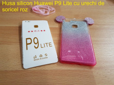 Husa silicon Huawei P9 Lite cu urechi de soricel roz si albastru foto