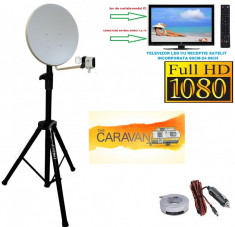 antena rulota camping trepied cu led tv si receptie satelit incorporata foto