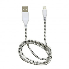 Cablu iPhone 5 / 5S / New iPad Procell USB Alb / Negru (impletitura textila) foto