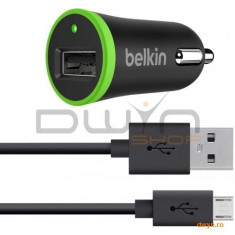 Incarcator Auto Belkin universal, include cablu microUSB 1.2m, 2.1A, Black F8M668bt04-BLK foto