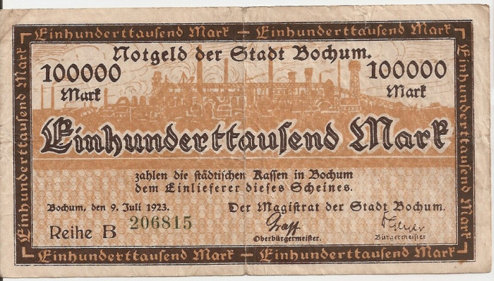 Luxemburg Notgeld 100000 Mark Bochum 1923 F