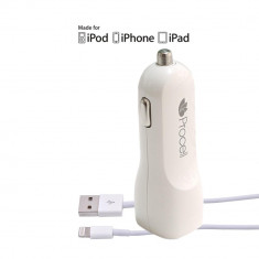 Incarcator Auto iPhone 6/5S Lightning Procell Dual USB Alb 2.1A (cablu MFI) foto