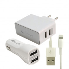 Set incarcare iPhone 6/5S Lightning Procell 3 in 1 MFI 2.1A (auto, retea si cablu) foto