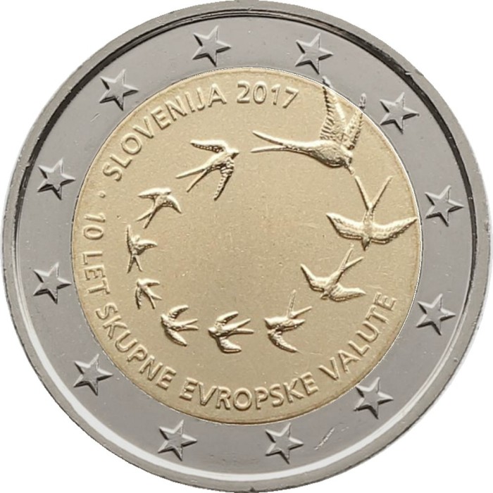 NOU - Slovenia moneda 2 euro 2017 - 10 ani Euro - UNC foto mare NOU - Slovenia moneda 2 euro 2017 - 10 ani Euro - UNC foto mare