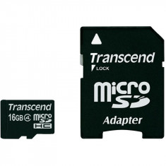 Card Transcend microSDHC 16GB Class 4 cu adaptor SD foto