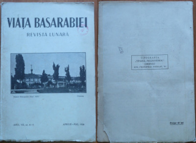 Viata Basarabiei , Revista Lunara , Aprilie - Mai , 1938 , Director Pan Halippa foto