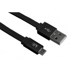 Cablu date incarcare - Micro USB, suprafata plata, invelis aluminiu, Negru foto