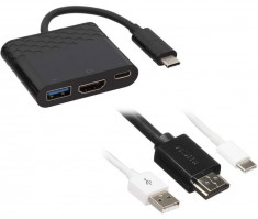 Adaptor multiport USB-C 3.1 - HDMI + USB-C 2.0 + USB-A 3.0, Negru foto