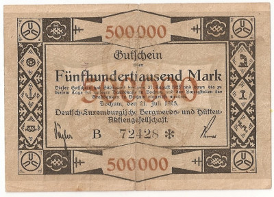 Luxemburg Notgeld 500000 Mark Bochum Deutsch Luxembourgische 1923 F foto