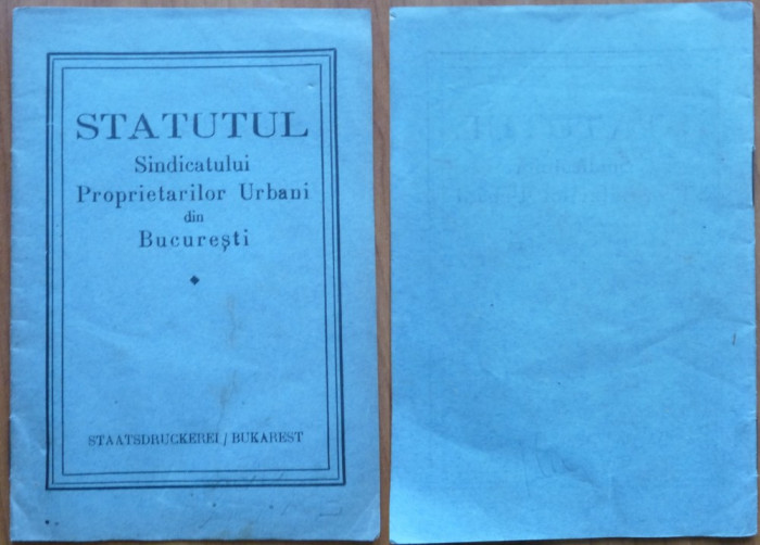 Statutul Sindicatului Proprietarilor Urbani din Bucurestii sub ocupatie , 1917