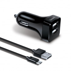 Incarcator Auto iSound Dual USB Negru 2.4A (cablu microUSB 1.2m) foto