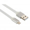 Cablu date incarcare - Apple Lightning, MFI, suprafata plata, invelis aluminiu, Alb