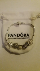 Bratara PANDORA 7 charm-uri placata argint 925 model INIMA TRIFOI ALB foto