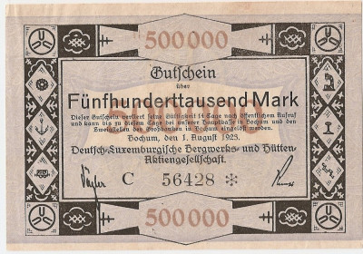 Luxemburg Notgeld 500000 Mark Bochum Deutsch Luxembourgische 1923 XF foto