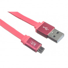 Cablu date incarcare - Micro USB, suprafata plata, invelis aluminiu, Roz Coral foto