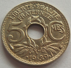 Moneda istorica 5 Centimes - FRANTA, anul 1939 *cod 4178 a.UNC foto