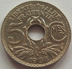 Moneda istorica 5 Centimes - FRANTA, anul 1938 *cod 4177 a.UNC foto