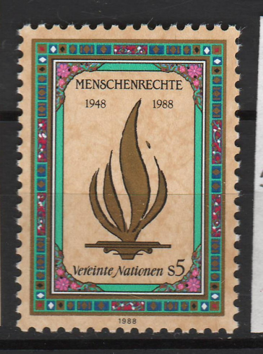 TIMBRE 137d, ONU, VIENA, 1988, ANIVERSAREA A 40 DE ANI DREPTURILE OMULUI.