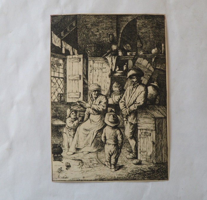 Adriaen van Ostade "Scena de interior" gravura veche foto mare Adriaen van Ostade "Scena de interior" gravura veche foto mare