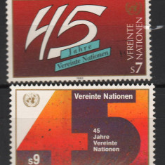 TIMBRE 137f, ONU, VIENA, 1990, ANIVERSAREA A 45 DE ANI ONU.