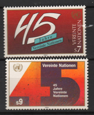 TIMBRE 137f, ONU, VIENA, 1990, ANIVERSAREA A 45 DE ANI ONU. foto