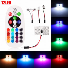 Set Placute LED T10 SOFIT 12 SMD Lumina Ambientala Auto, Multicolora RGB cu Telecomanda si Intensitate Reglabila foto