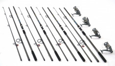 KIT4 lansete FINOCARP 3,3m, 4 mulinete LONGCAST DMR60, 4 rulmenti si rodpod FULL foto