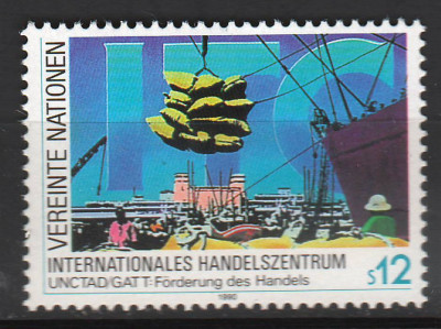 TIMBRE 137b, ONU, VIENA, 1990, COMERT, VAPOR, SACI, PORT, CHEI, MACARA, PALARIE. foto