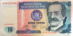 Bancnota 10 INTIS - PERU, 1987 UNC * cod 430 = UNC