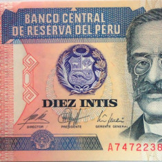 Bancnota 10 INTIS - PERU, 1987 UNC * cod 430 = UNC