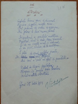 Poezie in manuscris, Victor Eftimiu; Literatura, 1954 foto