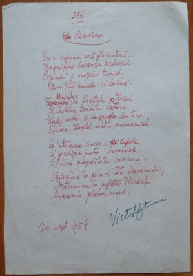 Poezie in manuscris, Victor Eftimiu; Renasterea, 1954 foto